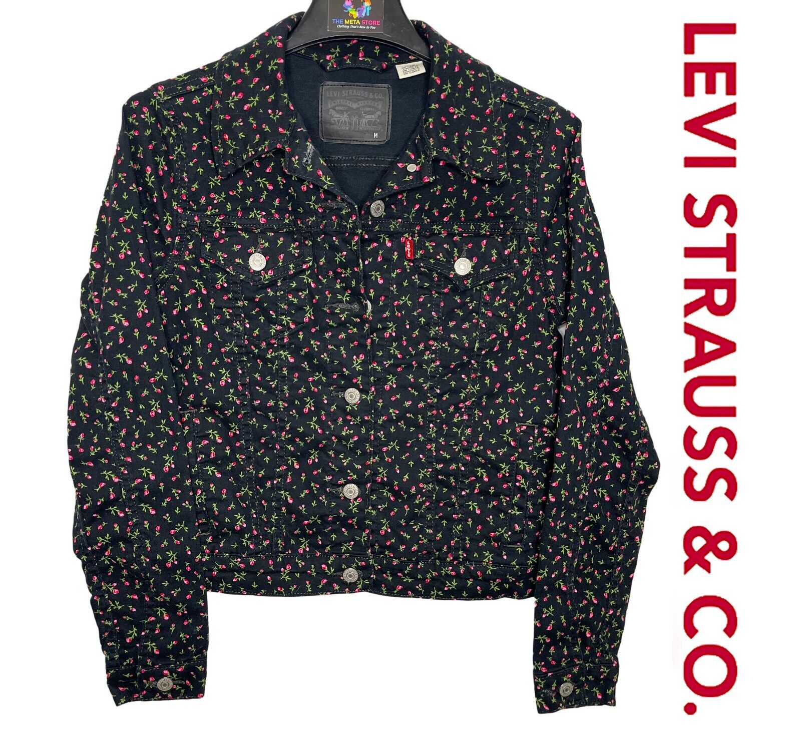 Levi's Floral Denim Trucker Jacket Sz Medium Womens Rosebud Levi's Floral Denim Trucker Jacket Sz Medium Womens Rosebud