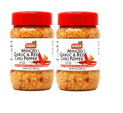 2 Bottles Badia Spices Minced GARLIC & Red Chili/Pepper/Flakes/Ajo Seasoning