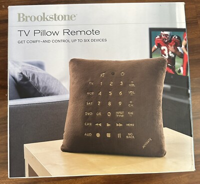 Brookstone Brown TV Pillow Remote Controls 6 Devices! Open Box Never Used!