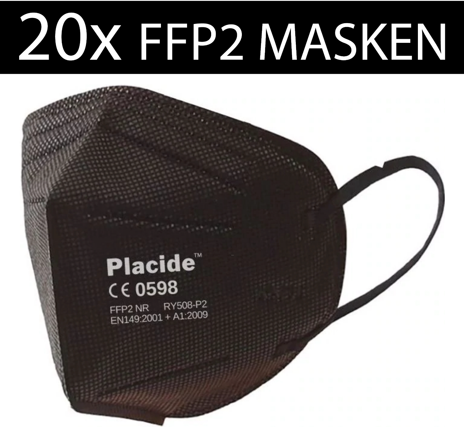 20x FFP2 Maske Mundschutz Masken Atemschutz schwarz 5-lagig CE0598 zertifiziert