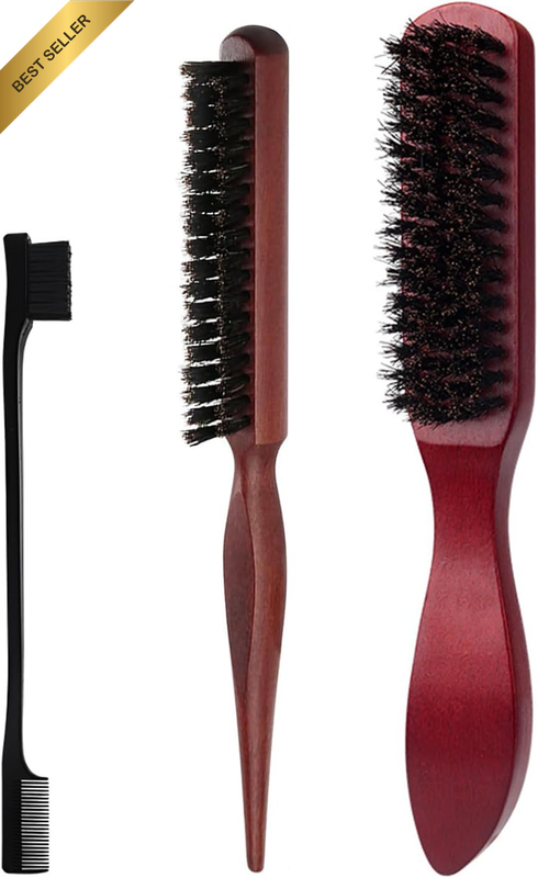 3 Pcs Boar Bristle Hair Brush Set, Detangling & Styling Combs for Hair and Beard