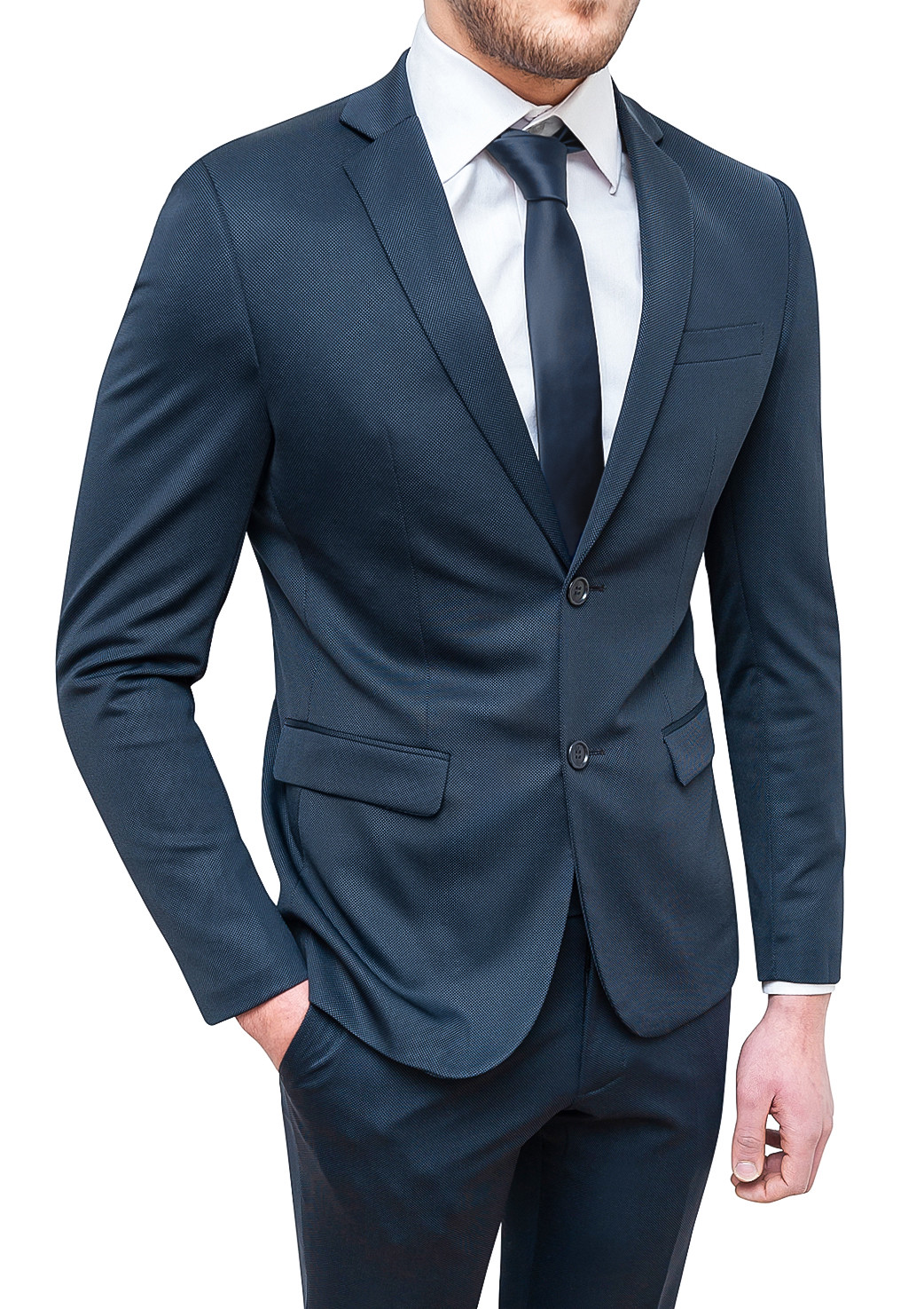 Abito completo uomo blu scuro tessuto elasticizzato slim fit vestito  elegante