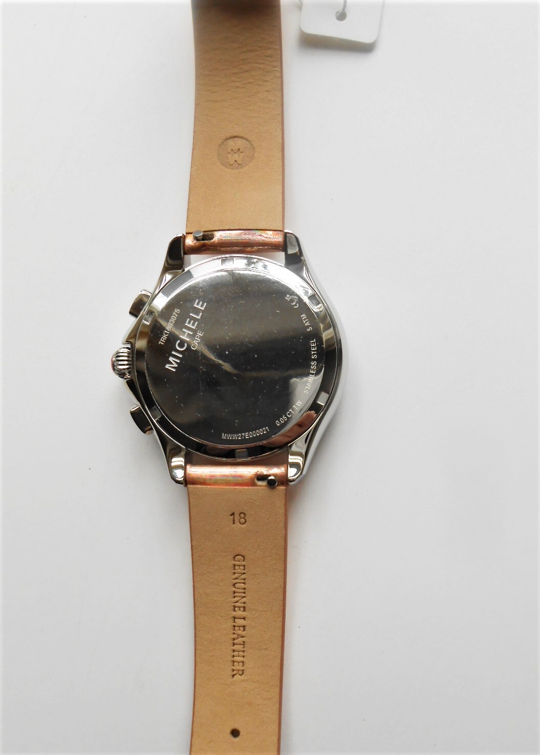 Pre-owned Michele Cape Chrono Diamond Topaz Leather Strap Watch Rose Gold Silver Bnib $595