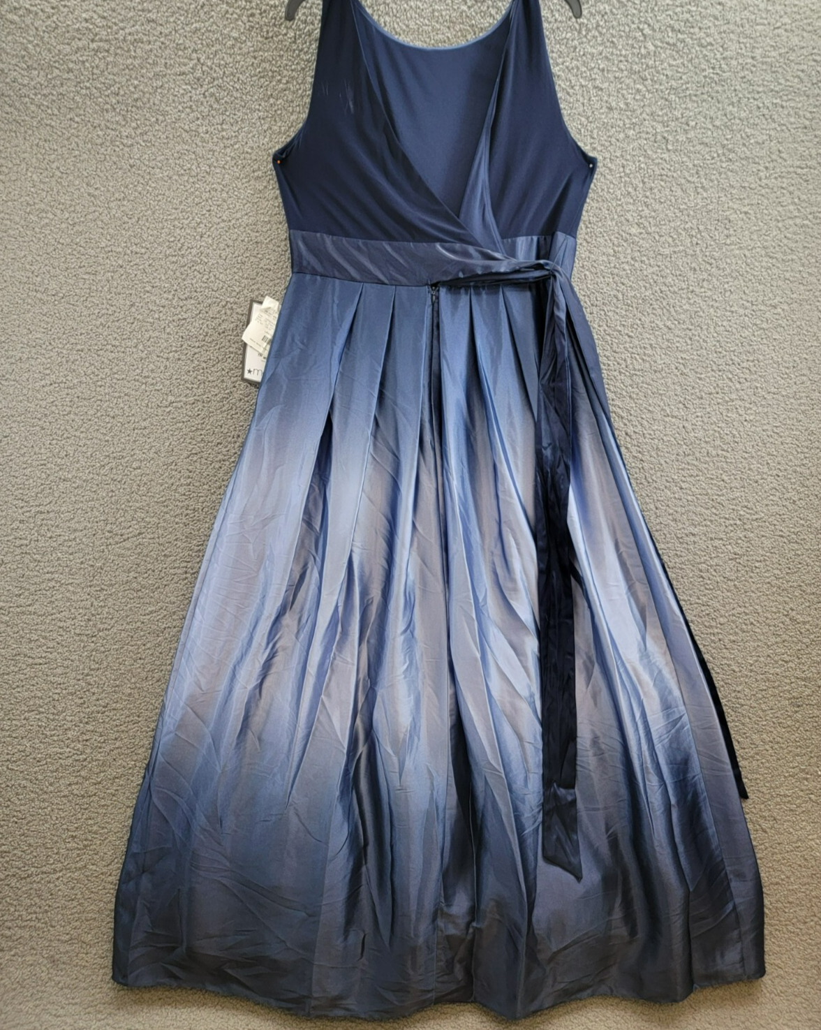 SLNY Fashions Ombré Satin Bow Sash Gown Women's 16 Navy/Wedgewood Zip Closure - Picture 9 of 16