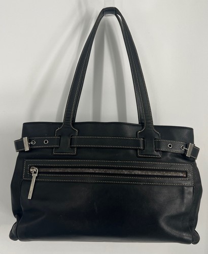 Gucci Vintage Black Leather White Stitch Shoulder Bag | eBay
