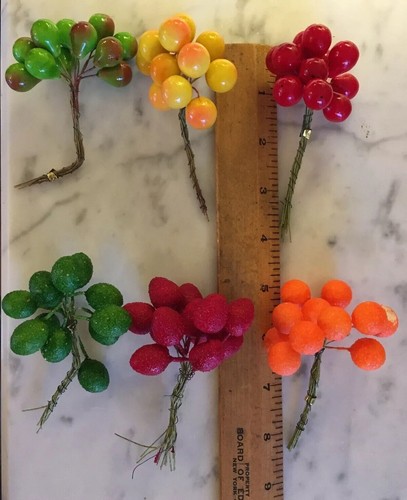 11 Vintage Millinery Fruit Brunches Lot: Quince Oranges Limes Apples Cranberr