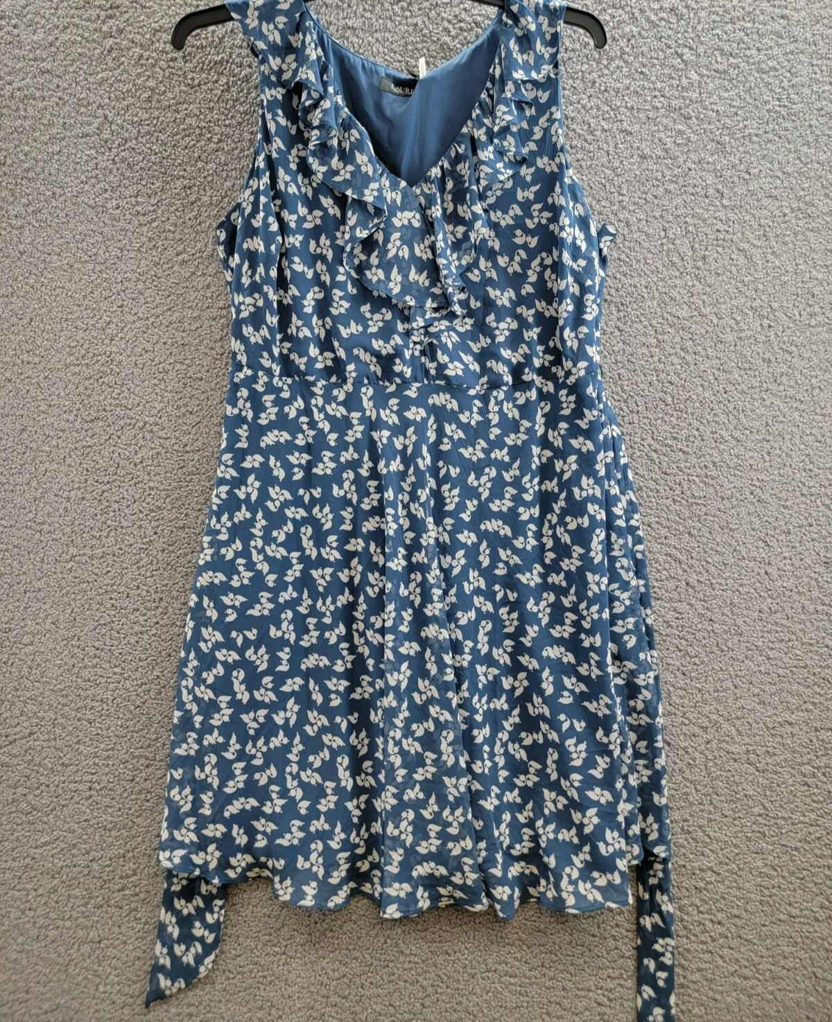 Lauren Ralph Lauren Plus Size Belted Ruffled Dress Women's 14W Blue/White Floral - Picture 2 of 13