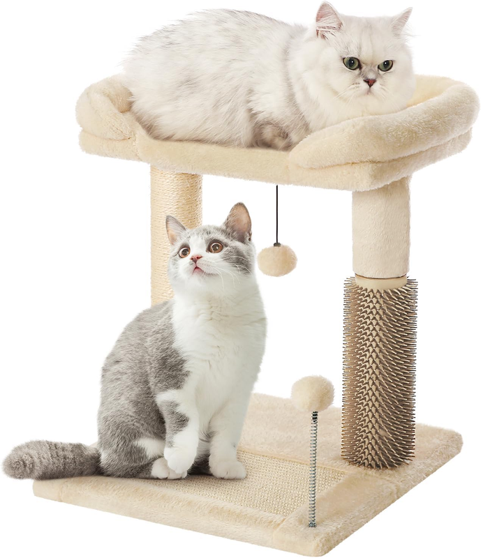 Made4Pets Small Cat Tree Tower, Cat Scratching Post 4-In-1 with Cat Self Groomer Brush, 20