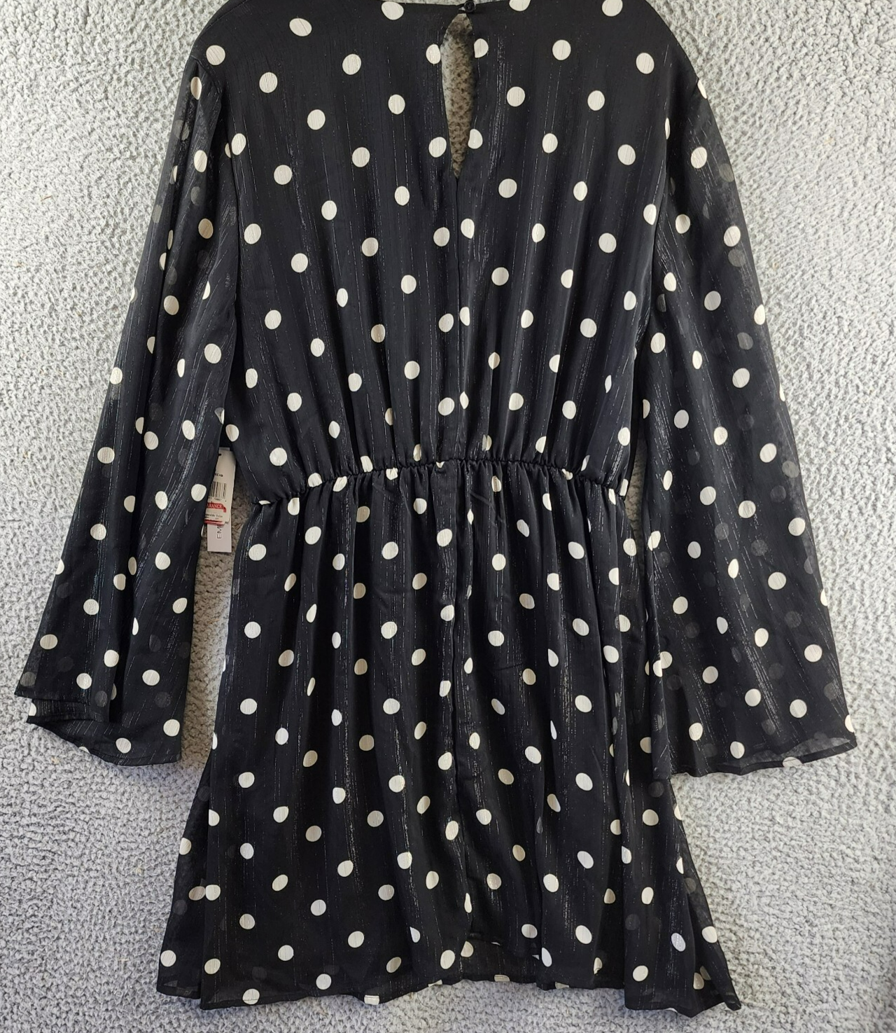 Emma & Michelle Faux Wrap Dress Womens XL Black/White Dot Snap Front Button Back - Picture 11 of 13