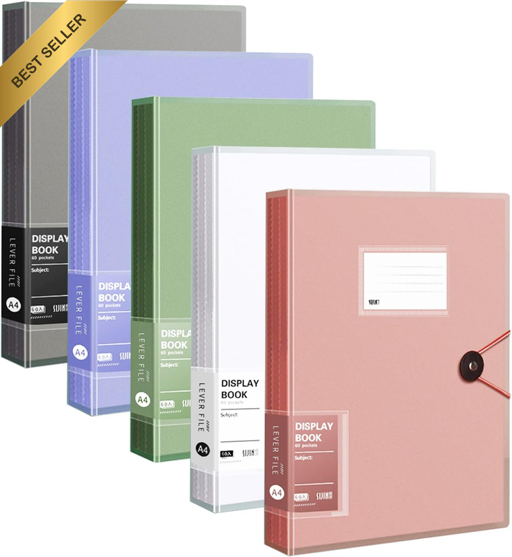 A4 Document Folder with Clear Pockets, 5PCS Pastel Colours Presentation Book, Du