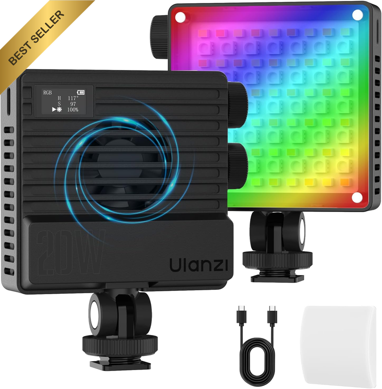 LE20 RGB VIDEO LIGHT 20W POCKET CAMERA LIGHT 2500-9000K CRI95+ 20 SCENES RECHARG