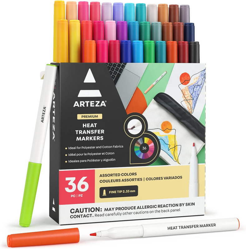 Heat Transfer Fabric Markers, 36 Colors, Fade-Resistant Heat Transfer Ink, Smoot