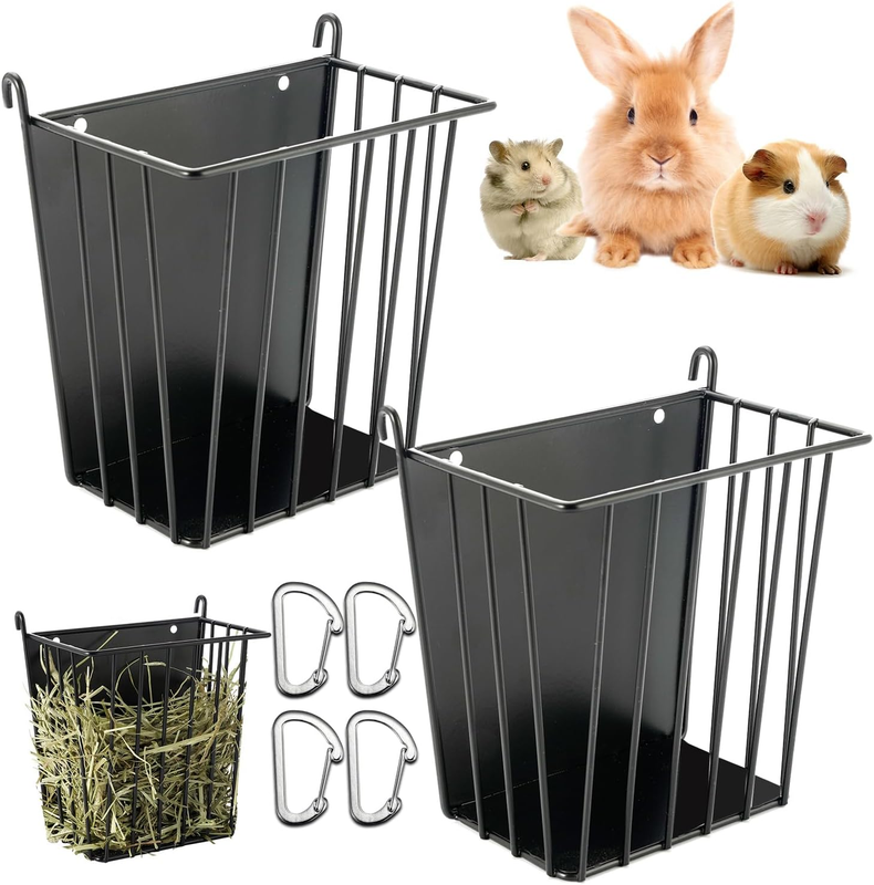 Upgrades 2Pcs Hay Feeder Rabbit - Guinea Pig - Metal Frame Hay Rack with Adjustable Hook - Less Wasted - for Guinea Pig, Bunny, Chinchilla Cage Accessories - Bunny Feeder