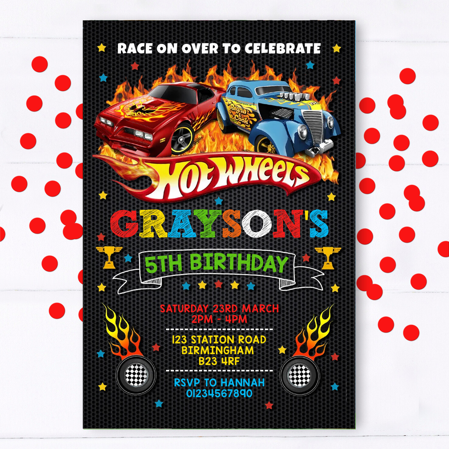 Personalised Hot Wheels Party Invitations, Hotwheels, Cars, Birthday Invites | eBay UK for Free Printable Hot Wheels Invitation Blank Template