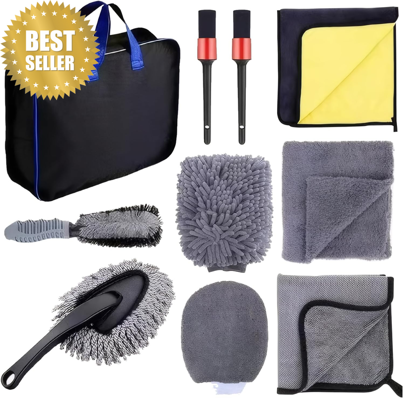 Car Wash Kit,  10 PCS Car Wash Tool Cleaning Kit with Storage Bag - Microfiber M
