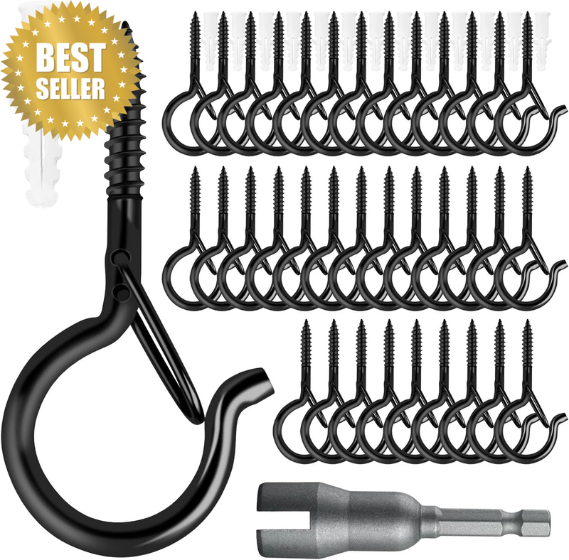 36 PCS Q - Hanger, Screw Hooks with Safety Buckle Design,Screw Hooks for Outdoor