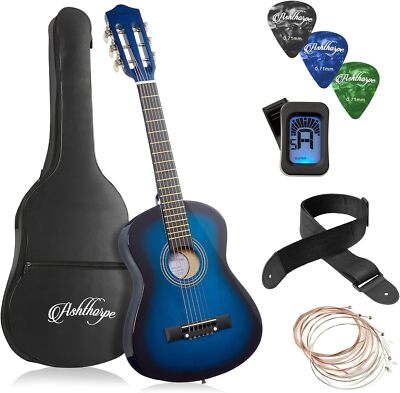 Ashthorpe 30-inch Beginner Acoustic Guitar Package (Blue), Basic Starter Kit