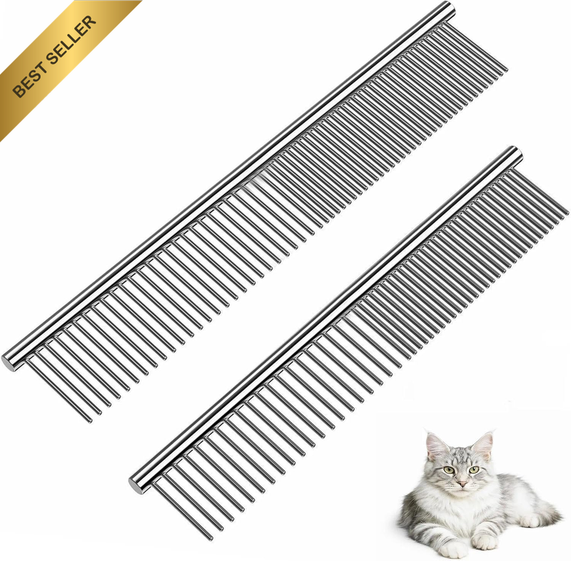 Dog Comb and Cat Comb - Detangling Grooming Tool for Long & Short Hair, Metal &