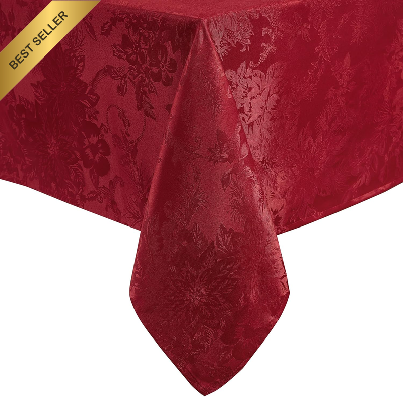 52"x70" Poinsettia Jacquard Tablecloth Waterproof Stain Resistant Red
