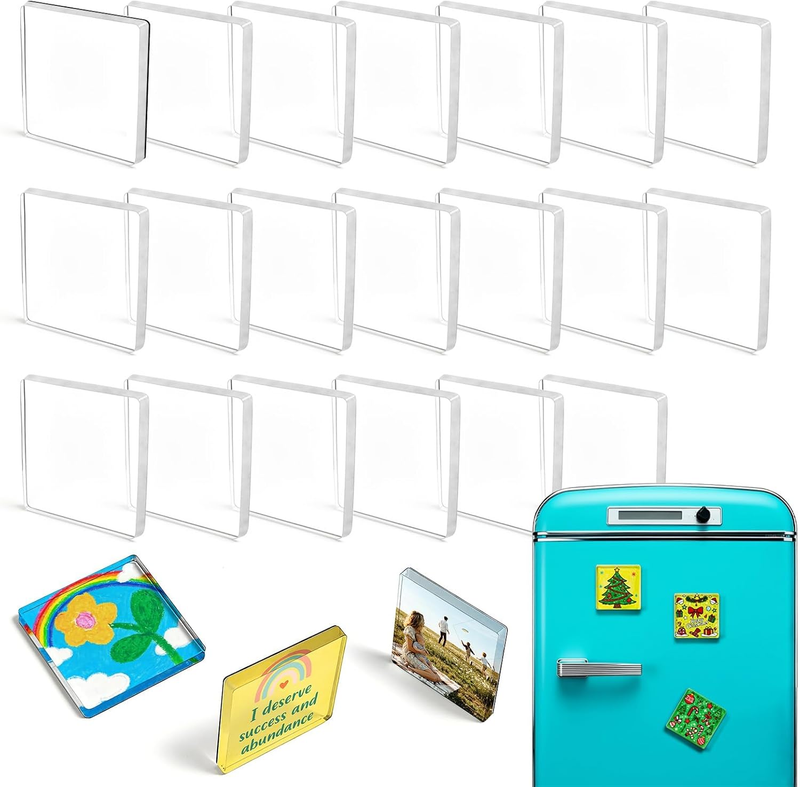 20 Pack Clear Square Acrylic DIY Fridge Magnets, 2"X2"X0.16" Magnetic Photo Fram
