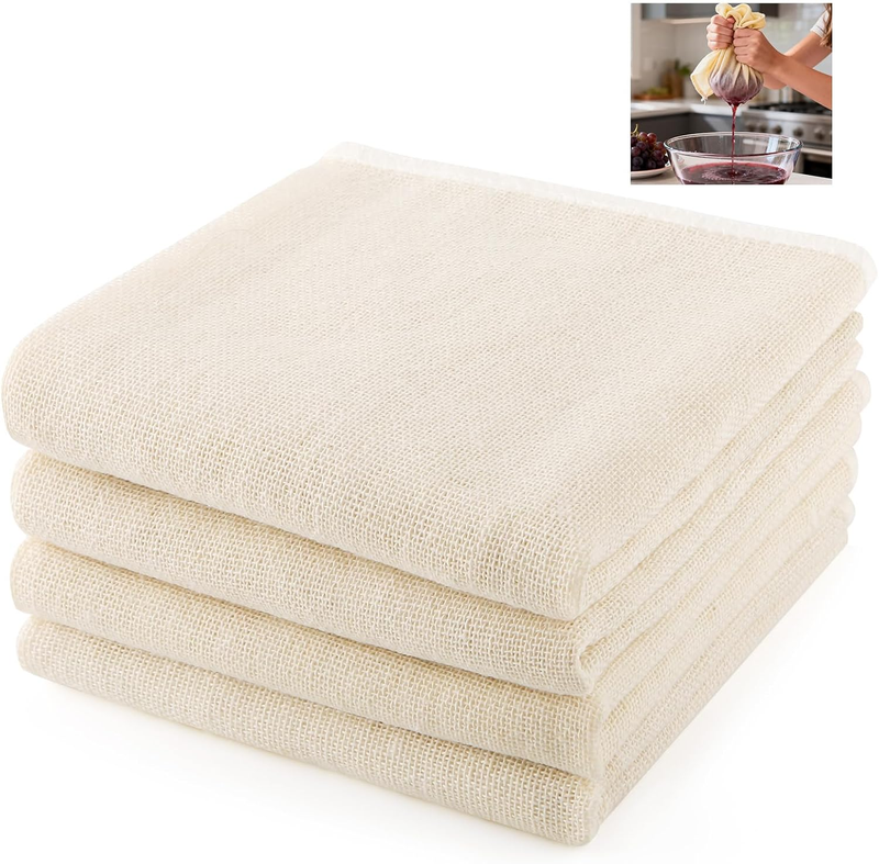 4 Pcs Cheese Cloths for Straining, 50 X 50 Cm Reusable and Washable Fine Muslin
