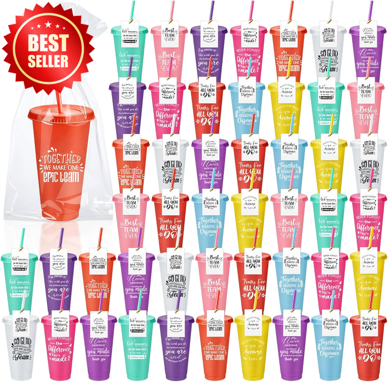 50 Pack 24 OZ Plastic Tumblers Cups Lids Straws Employee Team Gift Bulk US