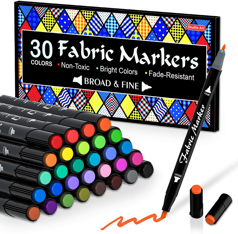 Pens, 30 Colors Dual Tip Fabric Markers Permanent No Bleed M