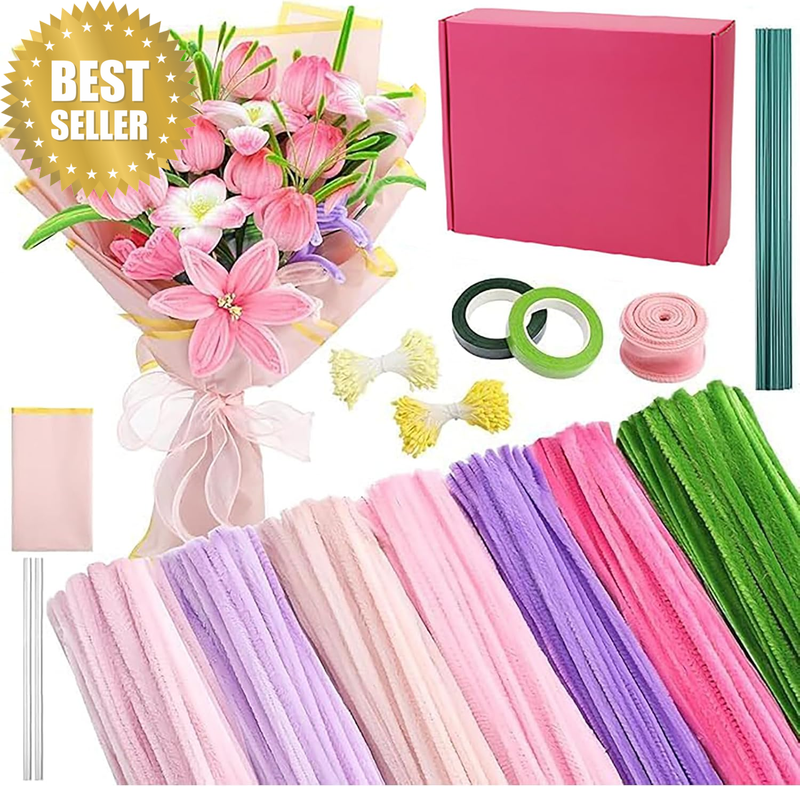 Pipe Cleaners Craft Flowers Kit, 350 Pcs 7 Colors 8Mm Fuzzy Pipe Cleaners Bulk (