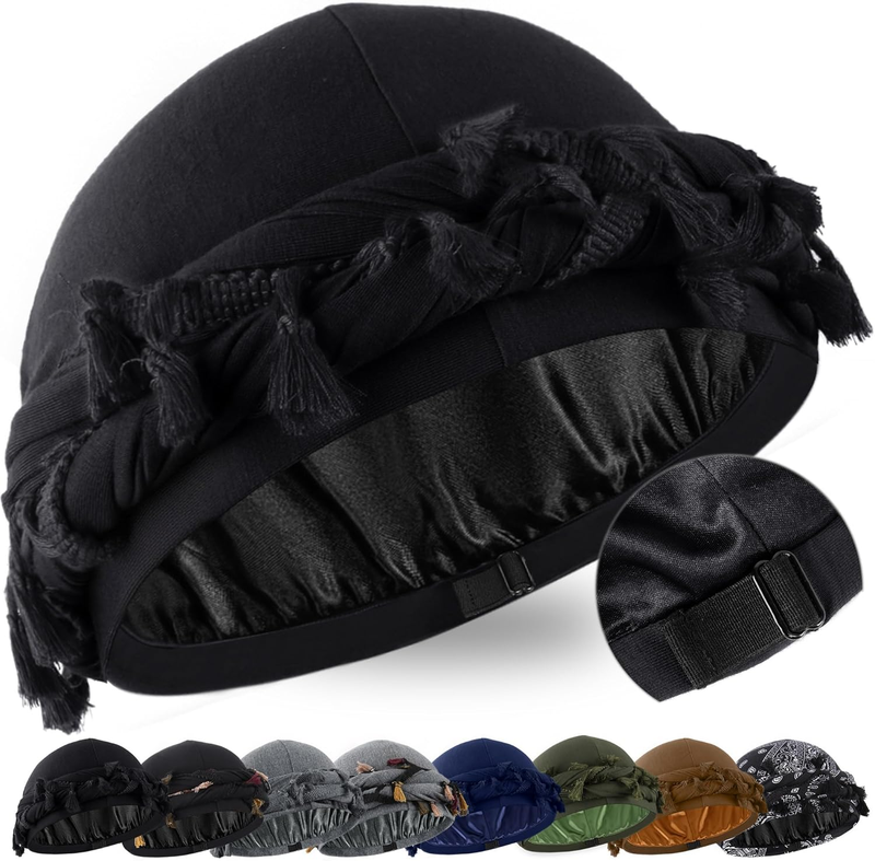 Halo Turban for Men Women Satin Lined Durag Head Wraps Skull Cap Pre-Tied