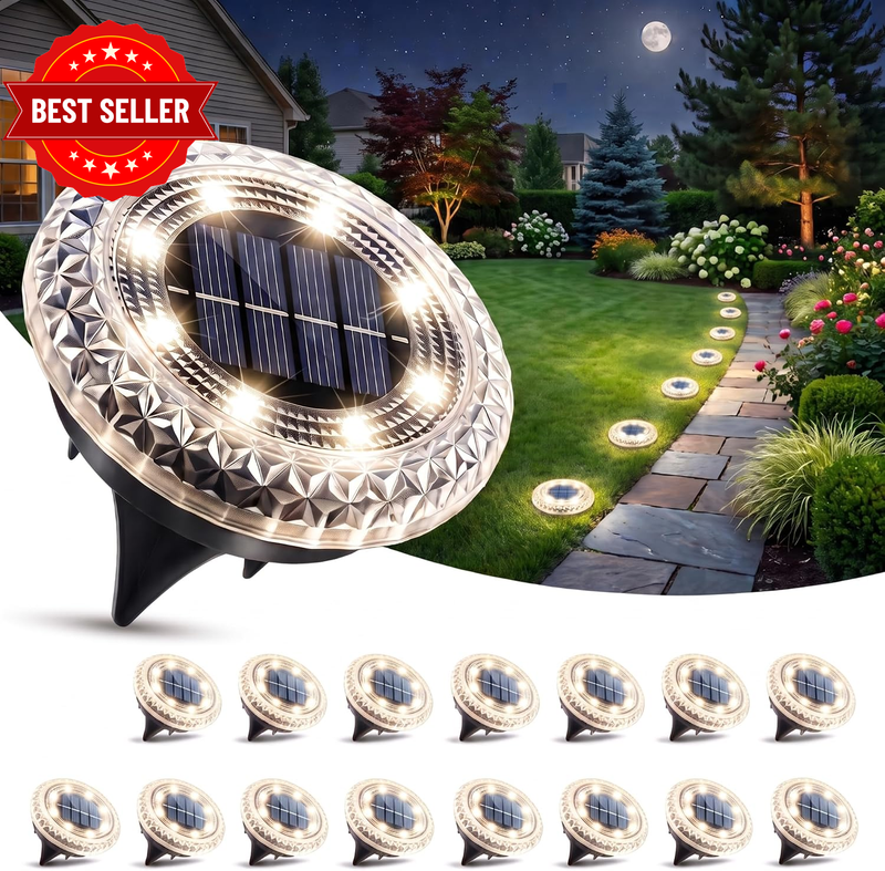 Solar Outdoor Lights 16-Pack,Ip65 Waterproof In-Ground Solar Garden Lights,Warm