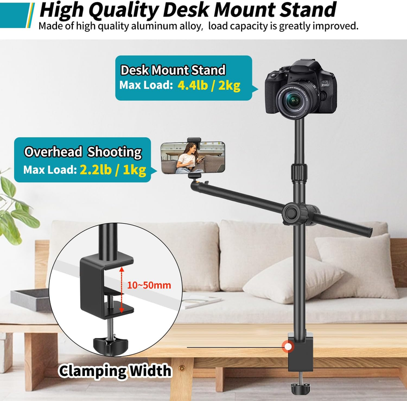 Camera Desk Mount Webcam Stand with Overhead Articulating Magic Boom Arm 1/4" Ba