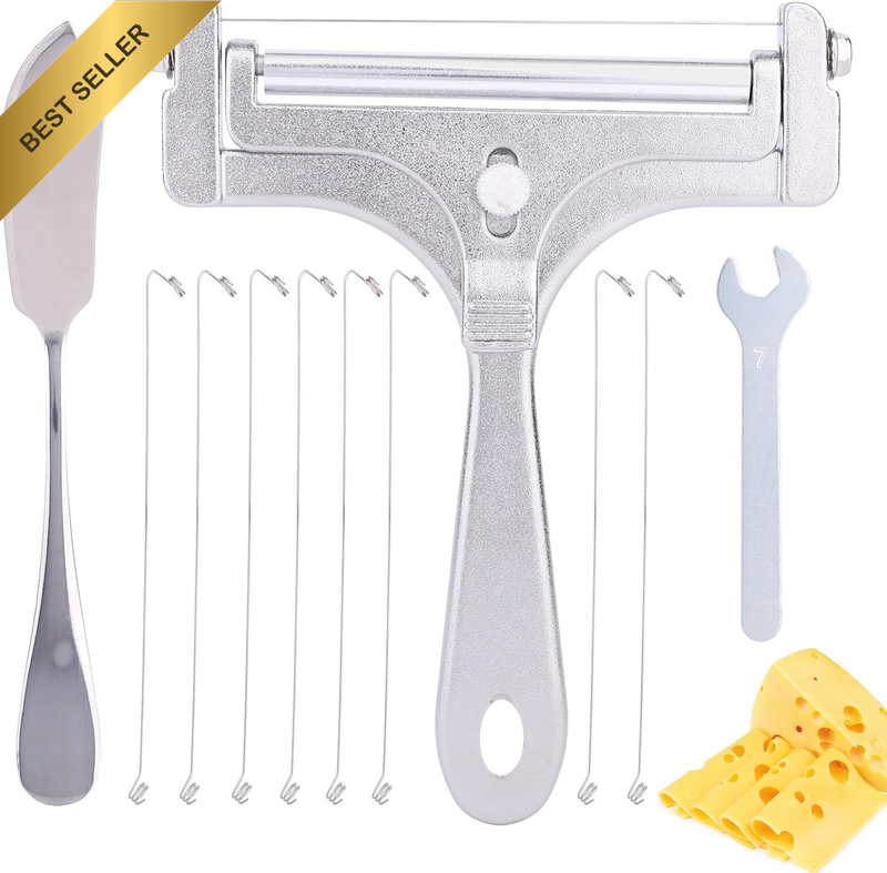 Wire Cheese Slicer, Stainless Steel Handheld Cheese Cutter with 8 Replacement Wi