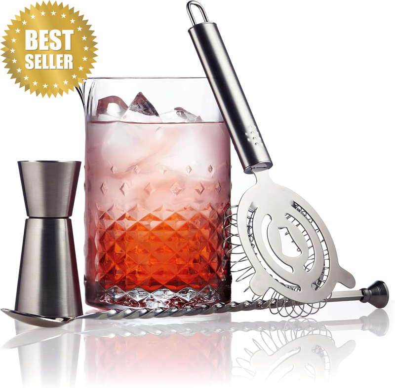Carats Cocktail Barware Mixing Set, Large 25.5 Oz Professional Mixing Glass with