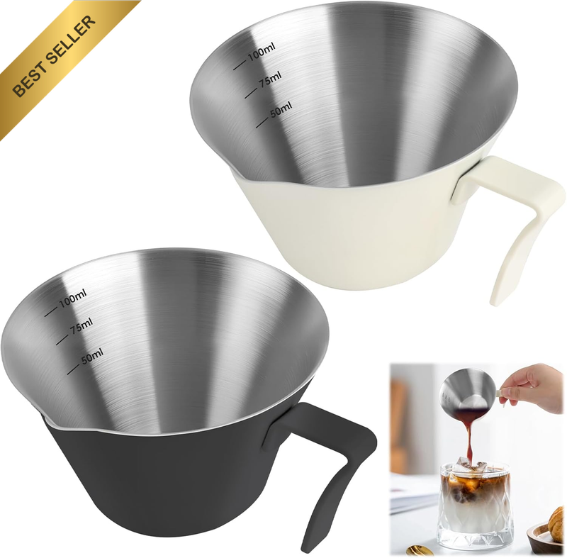 2 Pcs Stainless Steel Espresso Cups, 3.4Oz/100Ml Coffee Measuring Cup with Handl