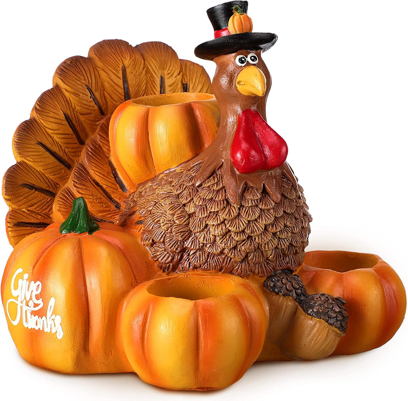 Hotop Turkey Candle Holder Resin Pumpkin Turkey Tea Light Candle Holders Figurin