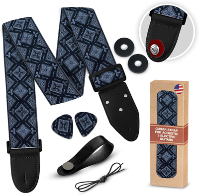 Regal Black Vintage Woven W/free Bonus- 2 Picks + Strap