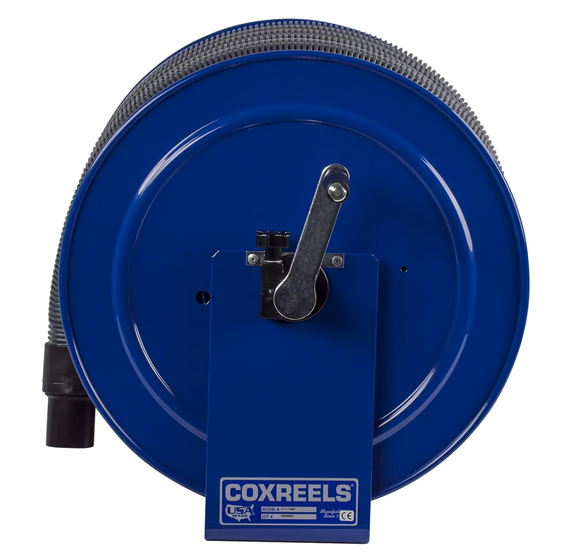 V-117H-850 Vacuum Direct Crank Rewind Hose Reel, 1-1/2" Cuff, 2" X 50' Hose, Blu