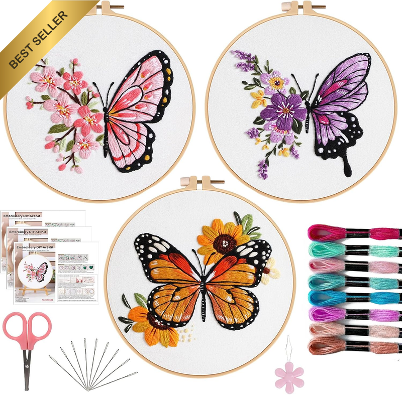3 PCS Embroidery Kit for Beginners - Embroidery Patterns, Embroidery Accessories