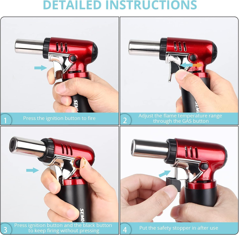 Butane Torch with Fuel Gauge, Refillable Kitchen Torch with Safety Lock and Adju