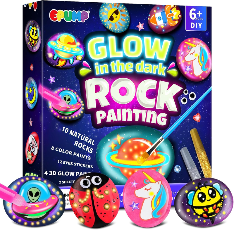 Glow-in-the-Dark Rock Painting Kit for Kids Ages 6-12 DIY Art ...