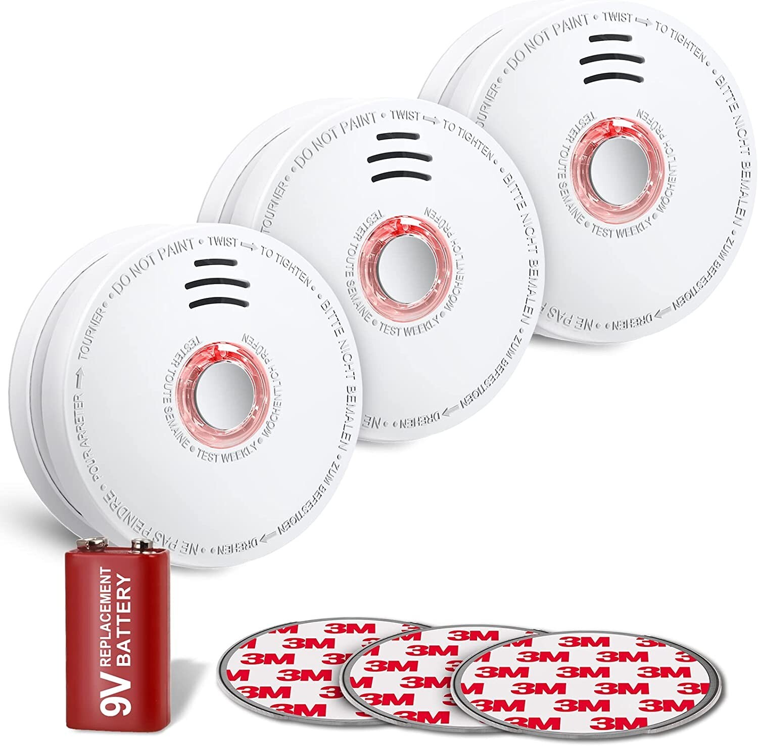 3x Siterwell Smoke Detector Alarm with Built-in 9V Battery P