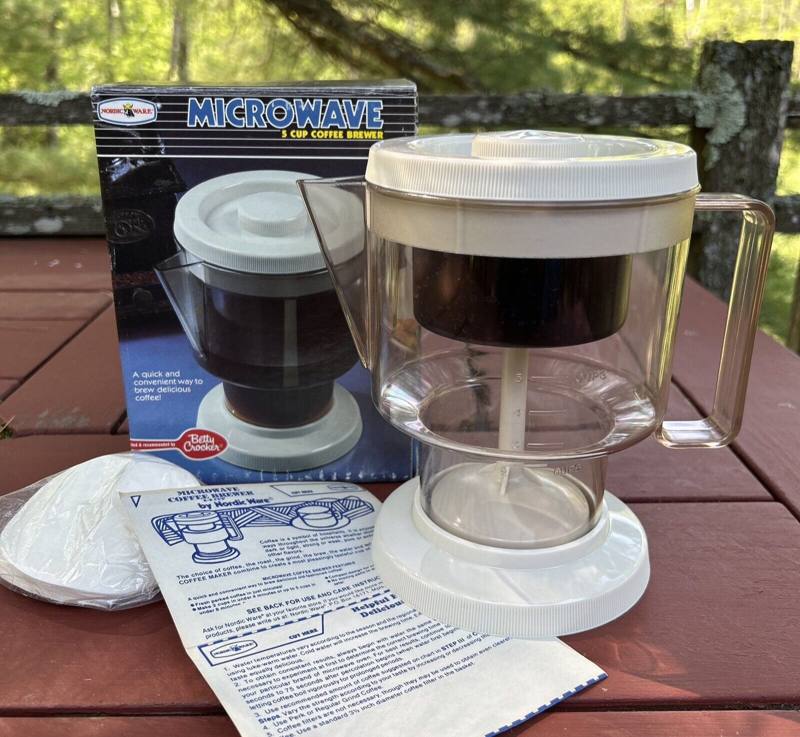 NORDIC WARE 2 - 5 CUP MICROWAVE COFFEE BREWER W/ RECIPE CARDS & FILTERS 64400