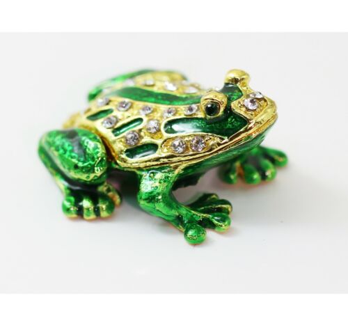 Bejeweled Enameled Animal Trinket Box/Figurine With Rhinestones- Tiny Frog/Toad