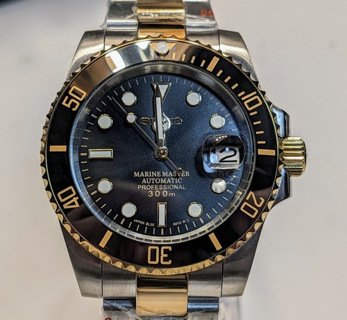 Seiko NH35A Mod PVD Two Tone Submariner Style Automatic Watch Oyster Bracelet