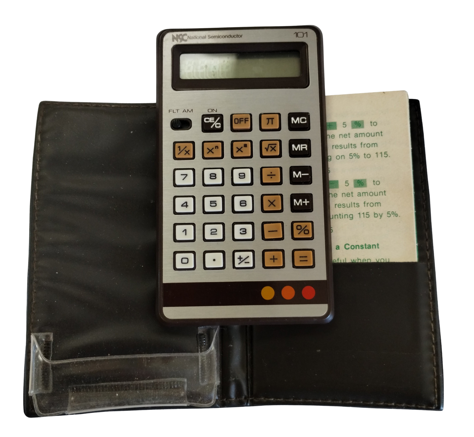 Vintage National Semiconductor Calculator Model 101 with Leather Case and Manual