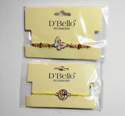 D'Bello Adjustable Bracelet Butterfly & Turkish Branch Evil Eye Design Lot Of 2