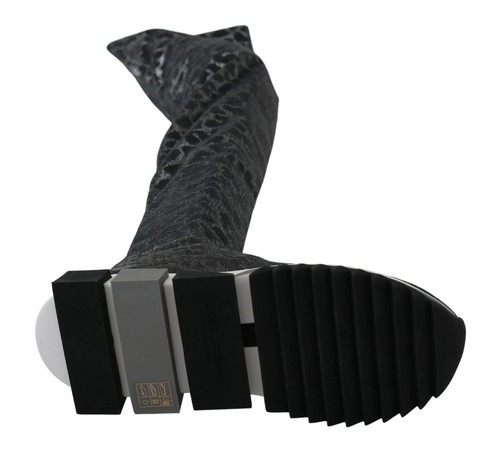 Pre-owned Dolce & Gabbana Dolce&gabbana Women Gray Sneakers Boots Leopard Print Above Knee Bootie Trainers