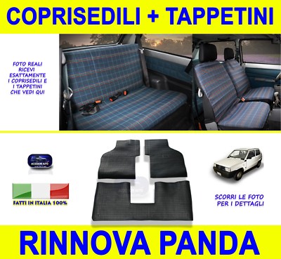 Coprisedili Auto In Cotone Per Fiat Panda 2003-2012 - Giallo/Nero, Made In Italy, Set Completo 4 Posti - Foto 2