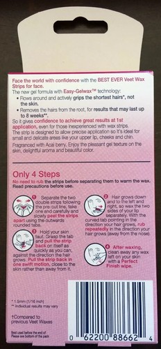 LOT OF 10 VEET FACE WAX STRIPS READY-TO-USE HAIR REMOVER 12 WAX STRIPS, 2 WIPES