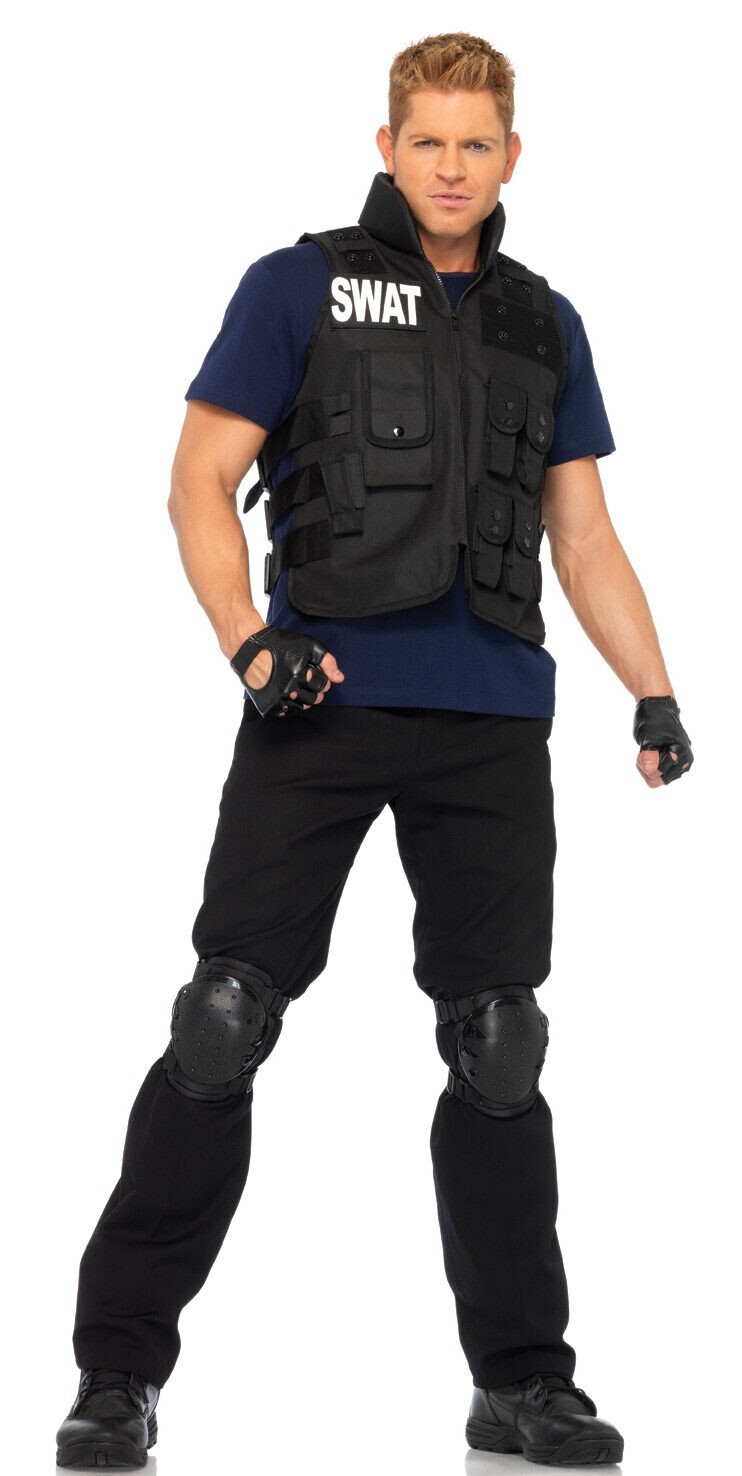 Men's Police Costume WITH Vest, Gloves, Knee pads + more